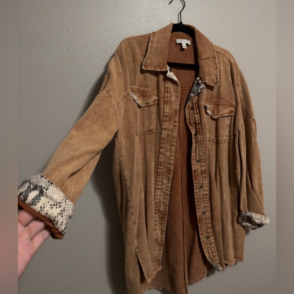 She + Sky Jackets & Blazers - Tan/snake print long jacket